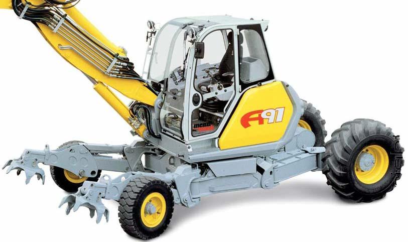 16, Menzi Muck 4x4 plus, [4] Harvestor firmy Menzi Muck A91, je výrobcem nabízen ve třech provedeních podvozku s těmito označeními: A91 mobile (Obr.