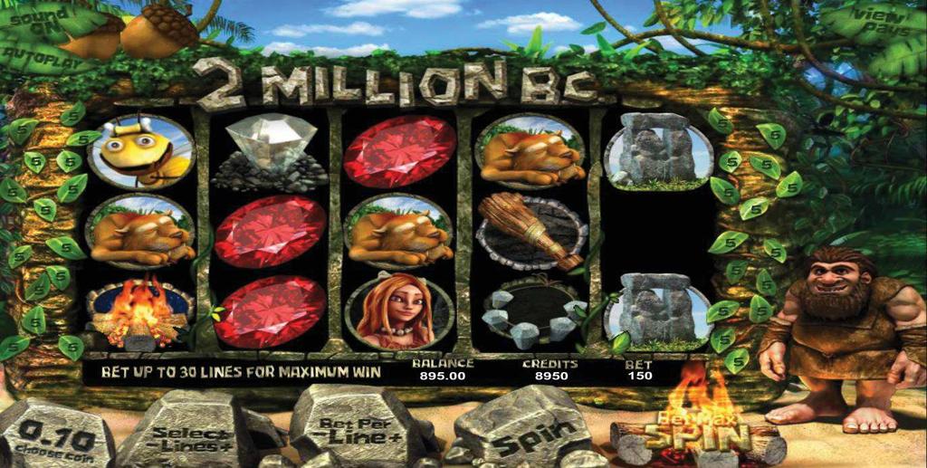 2 Million B.C. je 5-valcový, multi-líniový výherný video prístroj. Vyhrať možno v závislosti od rozhodnutia hráča na 1-30tich herných líniách.
