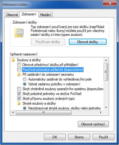 1 V ovládacích tlačítkách vyberte [Nastavení], a poté vyberte [Ovládací panely], [Vzhled apřizpůsobení] a poté [Možnosti složky].