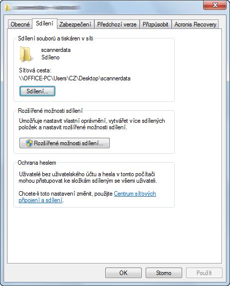 Příprava před použitím > Příprava na odeslání dokumentu do sdílené složky v PC 2 Proveďte konfiguraci nastavení oprávnění.