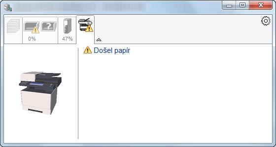 Tisk z počítače > Sledování stavu tiskárny (Status Monitor) Karta Upozornění Dojde-li k chybě, zobrazí se upozornění ve formě 3D obrázku a textu.