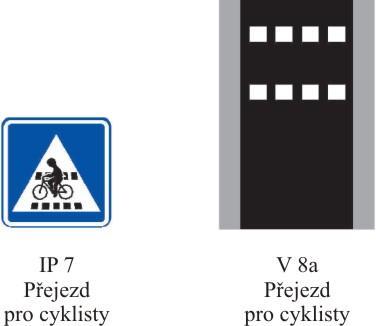 Cyklista přejíždí vozovku Svislá dopravní značka č.