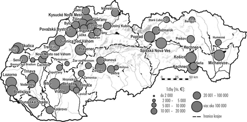 Mapa 10 Najväčšie podniky strojárskeho priemyslu na Slovensku v roku 2011 Tabuľka 10 Najväčšie podniky strojárskeho priemyslu na Slovensku v roku 2011 1. Volkswagen Slovakia, a.s., Bratislava 5 192 936 4 038 840 28,6 2.