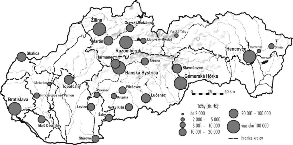 Mapa 4 Najväčšie podniky v lesníctve, drevárstve, celulózovo-papierenskom a nábytkárskom priemysle na Slovensku v roku 2011 Tabuľka 4 Najväčšie podniky v lesníctve, drevárstve,