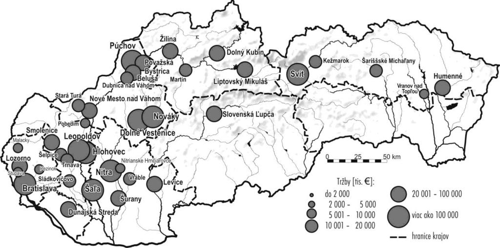 Mapa 6 Najväčšie podniky chemického a farmaceutického priemyslu na Slovensku v roku 2011 Tabuľka 6 Najväčšie podniky chemického a farmaceutického priemyslu na Slovensku v roku 2011 1. Slovnaft, a.s., Bratislava 4 745 354 3 505 087 35,4 2.