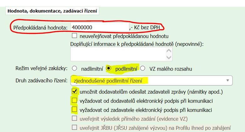 V kolonce Druh zadávacího řízení zvolte z rozevíracího seznamu vybraný druh výběrového/zadávacího řízení.
