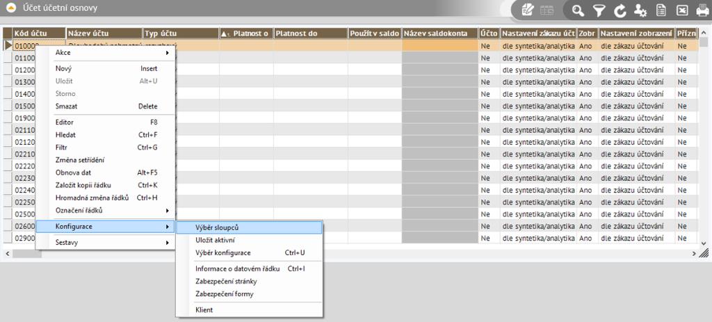 Konfigurace Konfigurací se rozumí vizuální nastavení zobrazení. Konfigurace je nástroj, který umožňuje i uživatelsky nad jednou tabulkou připravit několik různých zobrazení.