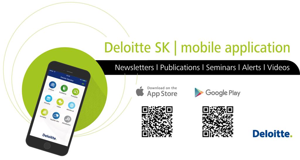Táto publikácia obsahuje len všeobecné informácie a spoločnosť Deloitte Touche Tohmatsu Limited, jej členské firmy ani ich pridružené spoločnosti (spolu ďalej len sieť Deloitte ) prostredníctvom nej