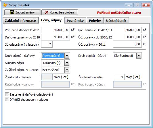 a můžete zadávat další. Pokud později zjistíte, že jste udělali chybu, můžete ji napravit tlačítkem Oprava v seznamu majetku.