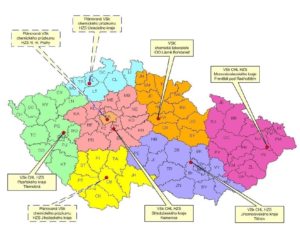 Na Obrázek 3.2 je plánované vymezení činnosti výjezdových skupin chemického průzkumu a výjezdových skupin chemických laboratoří HZS ČR Obrázek 3.2 Vymezení činnosti výjezdových skupin 3.1.