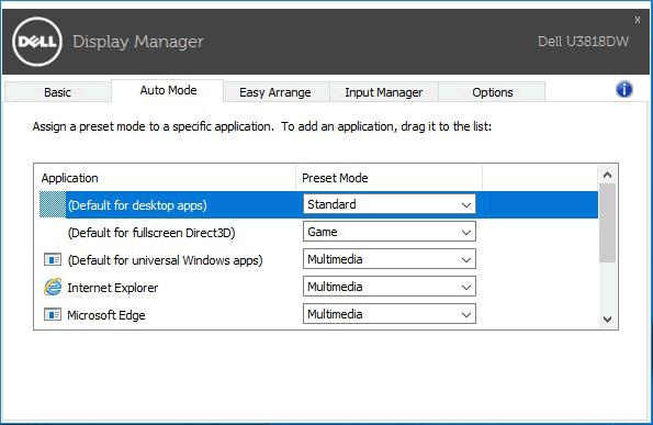 Přiřazení přednastavených režimů k aplikacím Funkce Auto Mode (Automatický režim) vám umožňuje přiřadit požadovaný Preset Mode (Přednastavený režim) k příslušné aplikaci a automaticky jej použít.