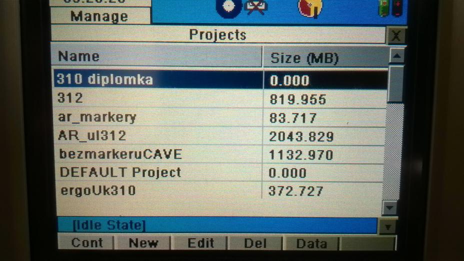 Pod záložkou Manage najdeme strukturu projektů uložených v paměti skeneru viz. Obr. 35. Obr. 35 Struktura projektů v paměti skeneru Zde můžeme projekty procházet, editovat, odstraňovat a také vytvářet.