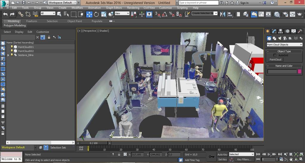 b) Využití bodového mračna pro animace a simulace Další využití bodového mračna při modelování výroby pomocí SW Autodesk bylo zjištěno v SW 3Ds Max Design.