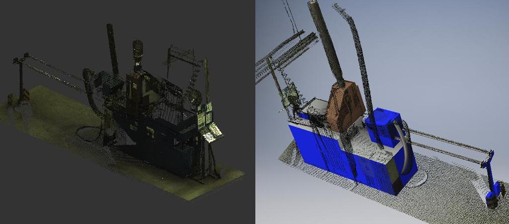 modely pak importovat do vistable. Jak by probíhalo modelování stroje podle bodového mračna získaného ze skenu haly je na Obr.