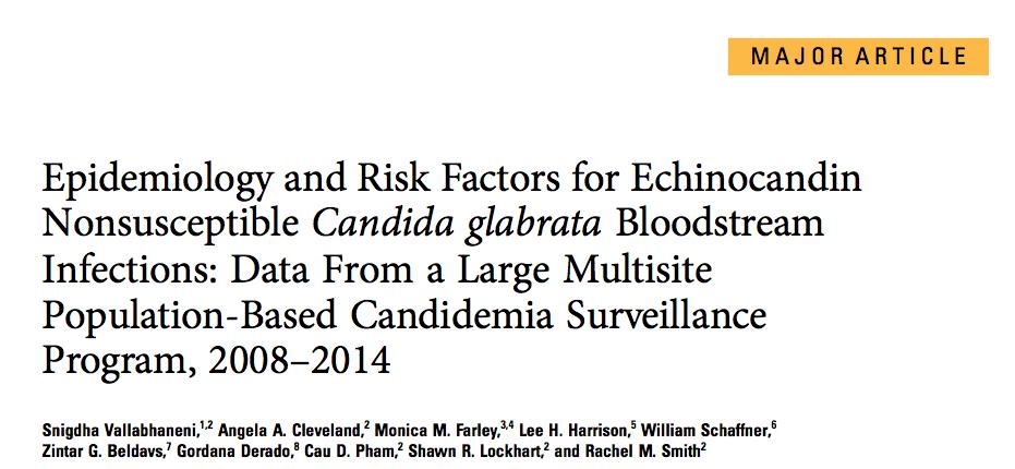 C. glabrata CDC multicentrická studie C. glabrata vs. echinokandiny 7 let, 80 nemocnic, 1385 izolátů C.