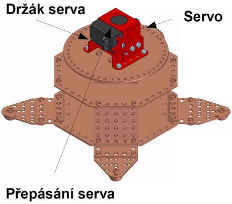 Servo ramene Servo pro pohyb nosného ramene (Vigor VS-18MB se šestiramenným unašečem), přijde položit na držák serva tak, aby