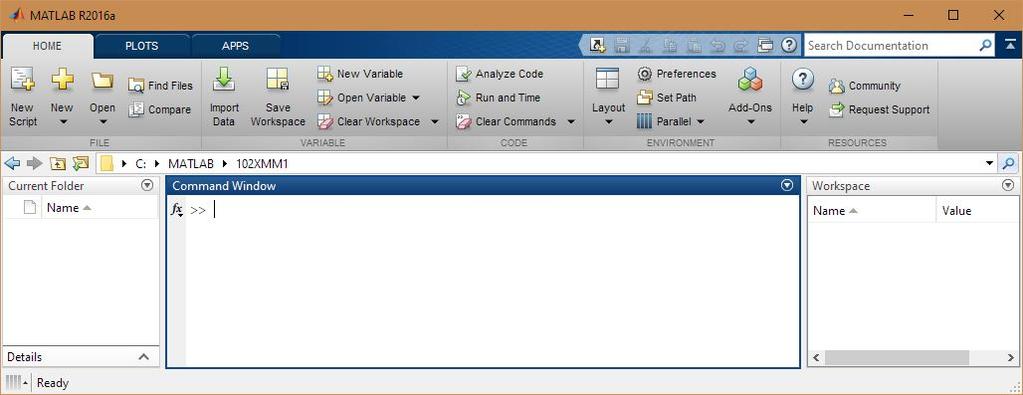 Pracovní prostředí Pracovní lišta Command Window (příkazové okno) Current Folder