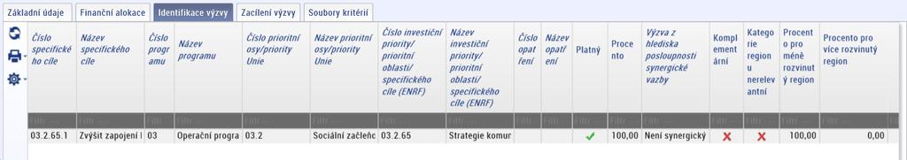 Záložka Identifikace výzvy Na záložku Identifikace výzvy se načítají data automaticky z výzvy ŘO. Záložka je pro MAS needitovatelná.