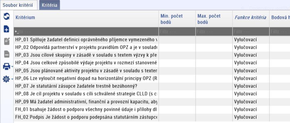 Kritéria FH a HP MAS se vrátí na záložku Soubor kritérií a stiskne tlačítko Finalizovat. Dojde k uzamčení souboru kritérií a soubor nelze editovat.