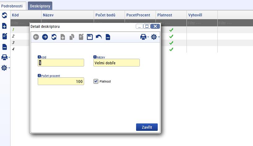 procenta odpovídající deskriptoru (100, 75, 50, 25) vytvořený