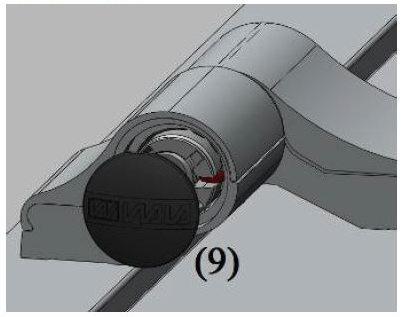 přítlačný vrut M6x5 (10), nasadit krytku (9) Svislé