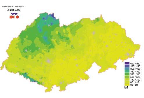 Obr. 6 Úhrn srážek za 11. 12. 8. 2002, Česká republika. Fig. 6. Precipitation amount (mm) from 11 to 12 August 2002, Czech Republic.