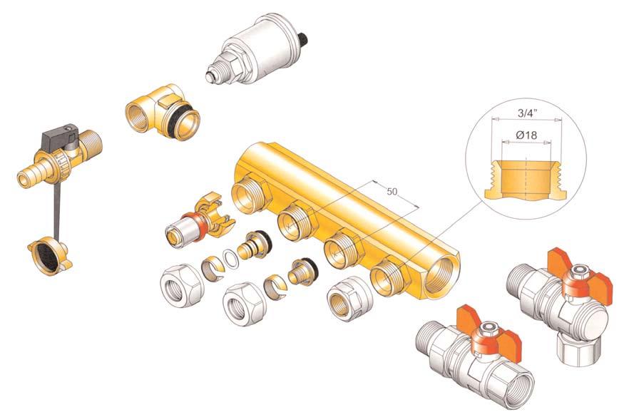 TM 1666 přímý přechod s převlečnou matkou pro připojení vícevrstvých trubek TM1666G001605CZ 16 x 3/4 viz kapitola 10 10 / 100 TM1666G001805CZ 18 x 3/4 strana 143 10 / 100 TM1666G002005CZ 20 x 3/4 10