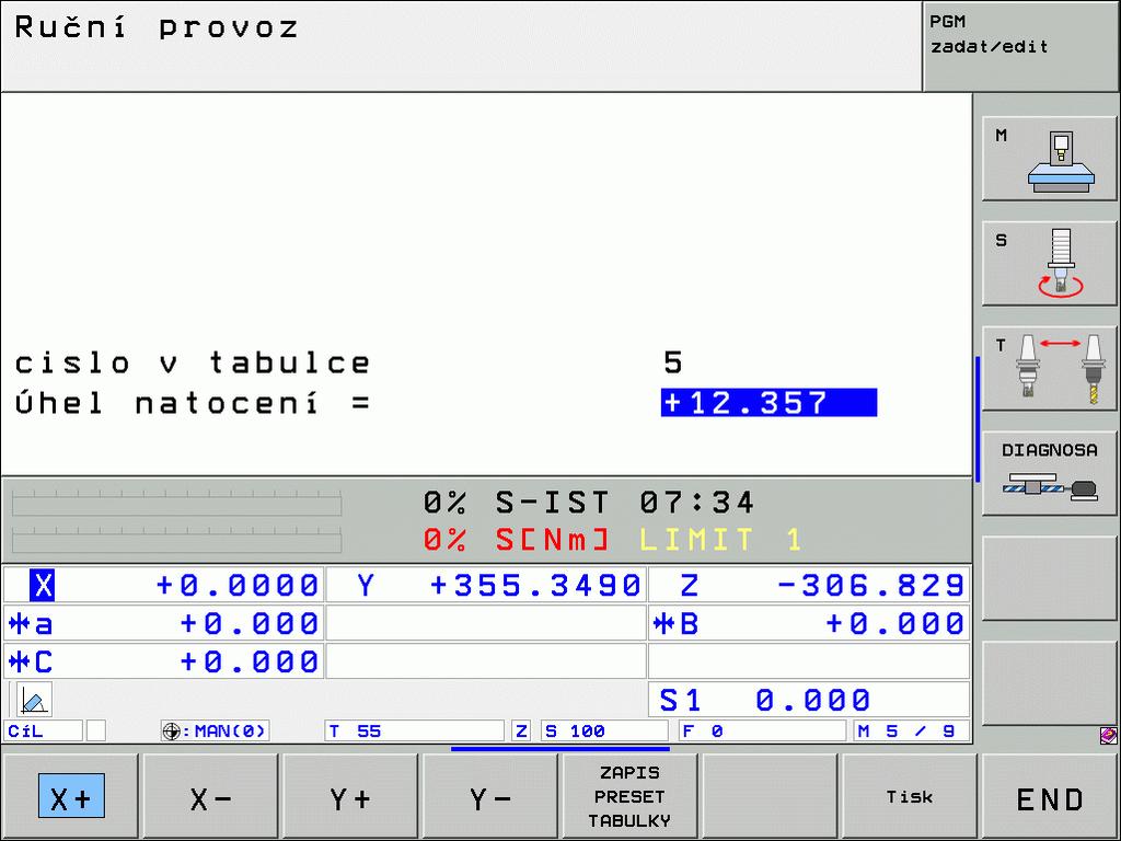 2.3 Kompenzace šikmé polohy obrobku Uložení základního natočení do tabulky Preset Po provedeném snímání zadejte číslo presetu do zadávacího políčka Číslo- v tabulce:, v němž má TNC uložit aktivní