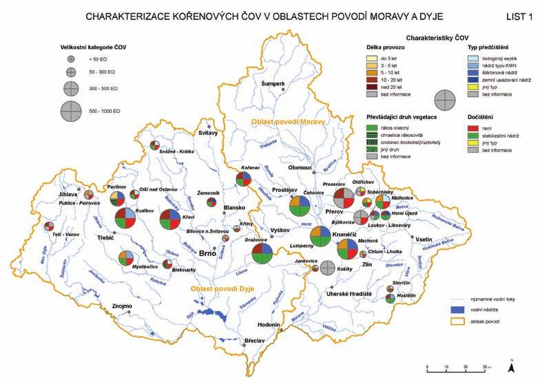 Obr. 5.4.1 Charakterizace kořenových ČOV v oblastech povodní Moravy a Dyje 5.4.3 Výstupy Příprava a odeslání článku do redakce recenzovaného periodika: Rozkošný, M., Sedláček, P.