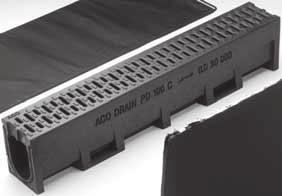 Monoblock PD 100 C líniový odvodňovací systém s monoblokovou konštrukciou, farba antracitovo čierna pre oblasť záhradných a krajinných stavieb a dopravné plochy, svetlá šírka 10,0 cm Triedy zaťaženia