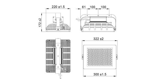 IP66 Karton (mm/ks): TAMARA 10-205 x 170 x 59 TAMARA 30-323 x 245 x 81 TAMARA 50-410 x 325 x 113 TAMARA 100-480 x 400 x 135 Karton (mm/ks): 325 x 225 x 180 / 1 Těleso svítidla je hliníkový odlitek