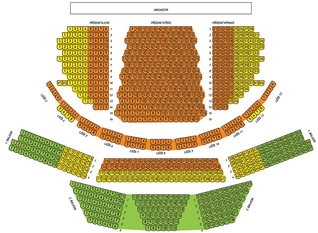 balkon včetně předních míst v lóžích C: zadní místa v lóžích