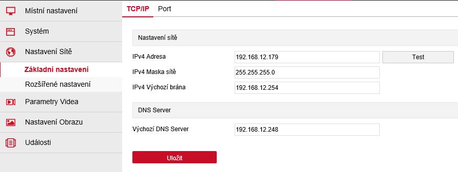 Další sekce s názvem Nastavení sítě obsahuje dvě podsekce a každá z nich několik obrazovek. První podsekce s názvem Základní nastavení obsahuje dvě obrazovky.