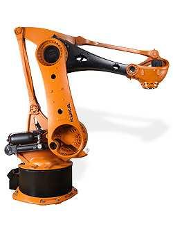 [1], [18], [25], [27], [28], [30] Velký důraz je kladen na rychlost práce a dosah. Příkladem paletizačního robotu s výbornými parametry je KUKA KR 700 PA (Obr. 3.