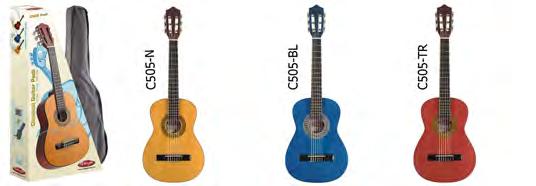 C510BL PACK 25017362 2,5 kg 88,90 2390,00 Kč Klasická 1/2 kytara C510BL (modrá barva) v sadě s pouzdrem z vyztuženého černého nylonu, foukací "A" ladičkou a sadou náhradních nylonových strun.