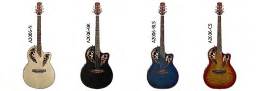 Objednací číslo Hmotnost Název Objednací číslo Hmotnost A2006 Model / 3-band EQ Top: Spruce (N/ BK), Ash (CS/ BLS) A2006-N Elektro-akustická kytara typu Ovation s nízkým tělem s výkrojem.