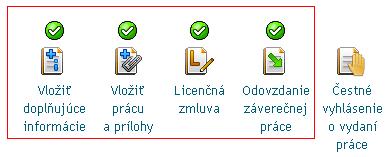 Kompletné splnenie úloh súvisiacich s odovzdaním ZP zo strany študenta: alebo Ak práca alebo jej časť bola publikovaná (v periodickej alebo neperiodickej publikácii), študent vyplní až po odovzdaní