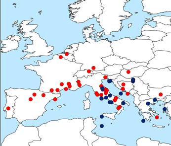 Obr. 1: Mapa všech nálezů našich ptáků v zahraničí v roce 2013. Celkem bylo v roce 2013 získáno 1 579 zahraničních hlášení našich kroužkovanců. Obr.