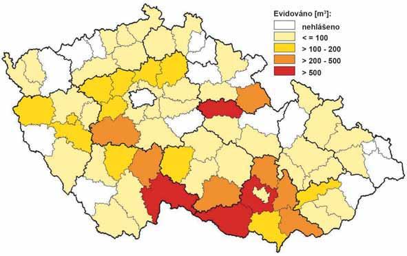 2005 Zpravodaj ochrany lesa. Supplementum Obr. 26: Evidované borové dříví napadené podkorním hmyzem v roce 2004 Recorded volume of pine wood infested by bark borers in 2004 Obr.