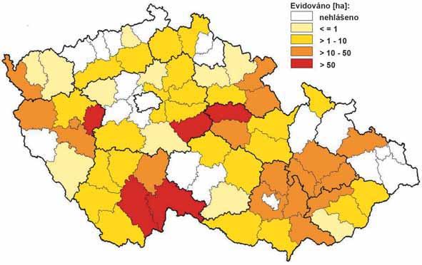 Zpravodaj ochrany lesa. Supplementum 2005 Obr. 44: Evidovaný výskyt sypavky borové od roku 1999 Recorded occurrence of Lophodermium pinastri s. l. since 1999 2000 1800 1600 1400 1200 ha 1000 800 600 400 200 0 1999 2000 2001 2002 2003 2004 Obr.