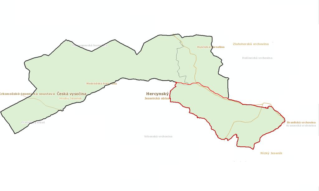 Obrázek 3: Poloha obce z hlediska geomorfologického členění ČR Zdroj: vlastní tvorba v ArcMap,