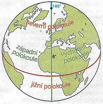 Zeměpisná síť 0 a 180 poledník Číslo 180 má poledník, který je přímo proti poledníku 0 (hlavnímu