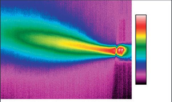Na základě takto zviditelněného teplotního pole lze určit oblast a směřování proudu (Obr. 15). OBR.