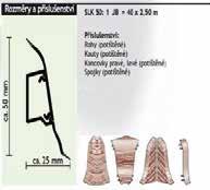 Soklová lišta s kabelovým kanálem 2,50 40 36 bm SLK 50 příslušenství Roh, kout, spojka, koncovka 25 20