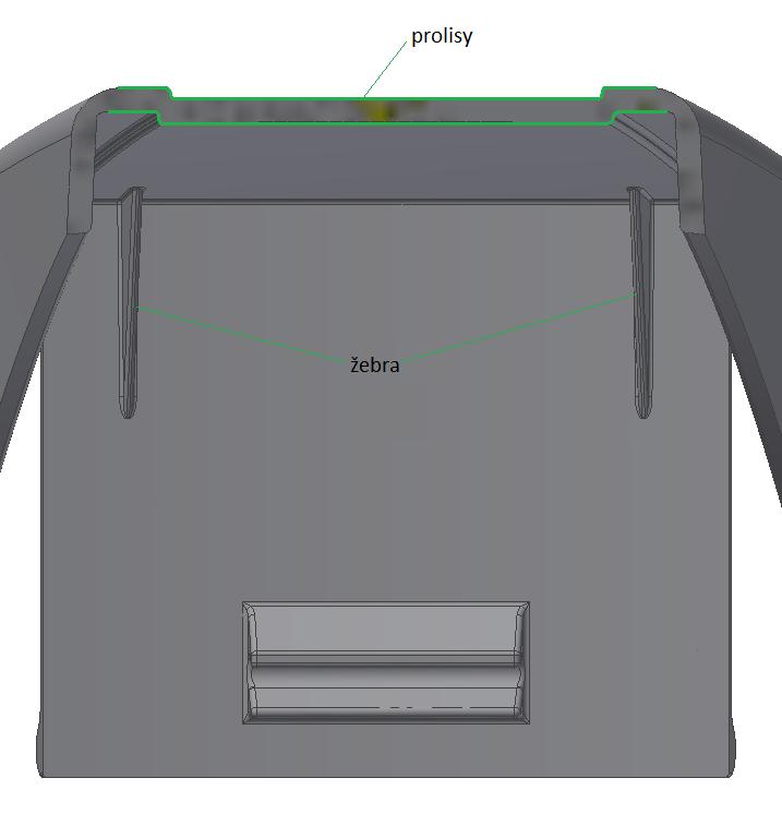 Obrázek 12 Detail prolisu a žeber Prolisy společně s lemem na obvodě zvyšují tuhost celého těla poklice.