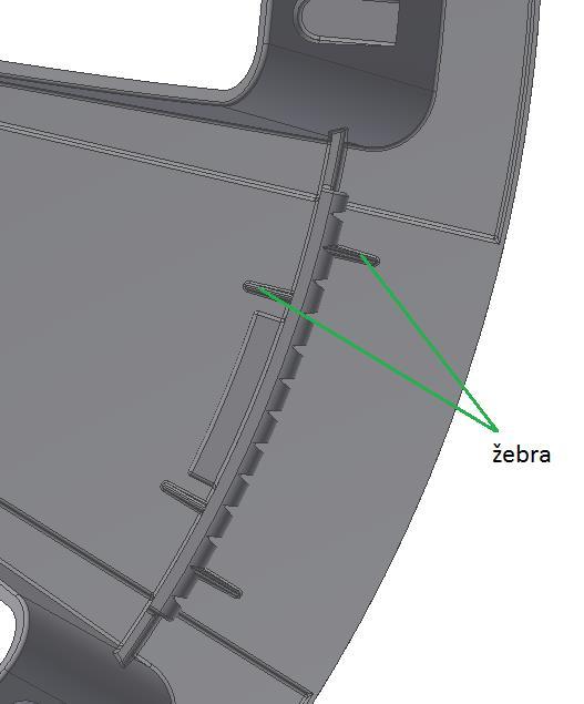Úkosy Obrázek 18 Detail žeber Pro vyjmutí výstřiku z formy je nezbytné jej opatřit patřičnými technologickými úkosy.