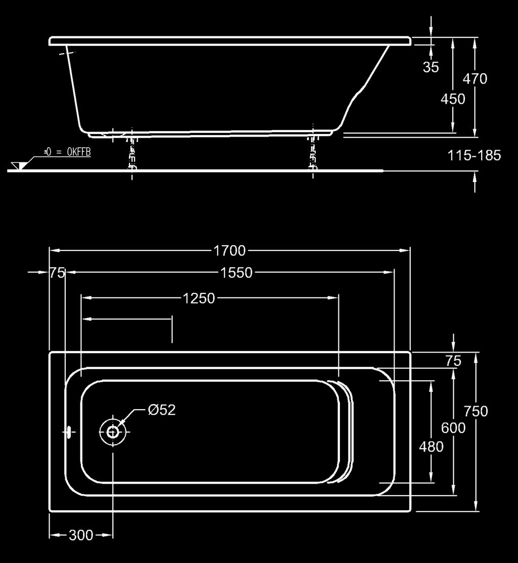 45 cm, objem vody 135 l 657370000 A1 A2 A A A2 A1 657380000 1800 1650 585