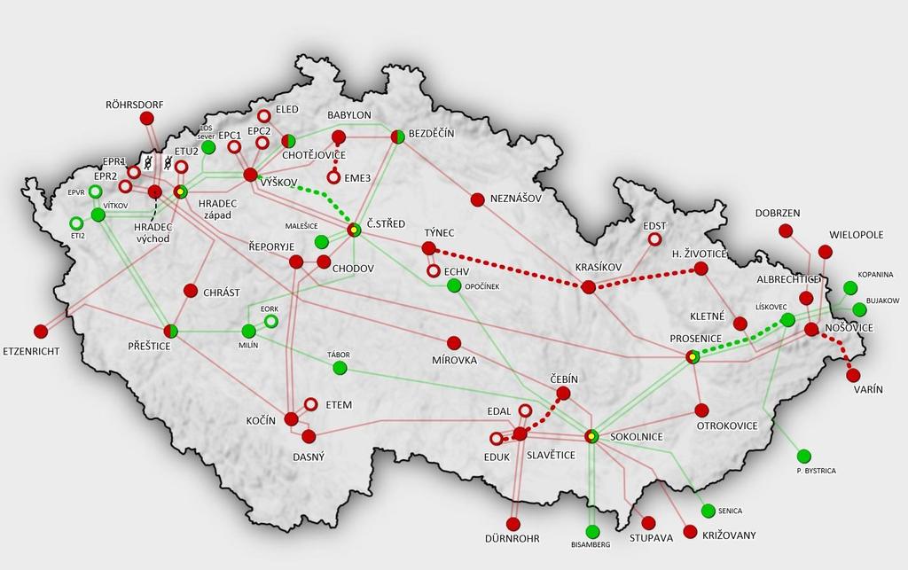 4 Elektrické stanice přenosové soustavy V přenosové soustavě v provozu celkem 33 elektrických stanic, z toho: 4 stanice zajišťují vazbu mezi systémy 400 kv a