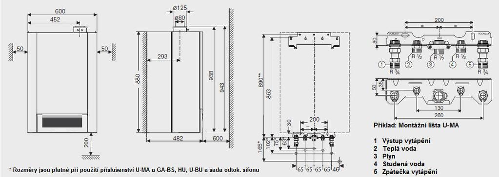 Logamax plus GB172 Logamax plus GB172-24 T50 24 Hmotnost kg Obsah vody ve výměníku tepla l 7 Maximálně nastavitelná teplota výstupu C 82 Přípustný provozní tlak bar Klasifikace 78 B2,B2P,B,