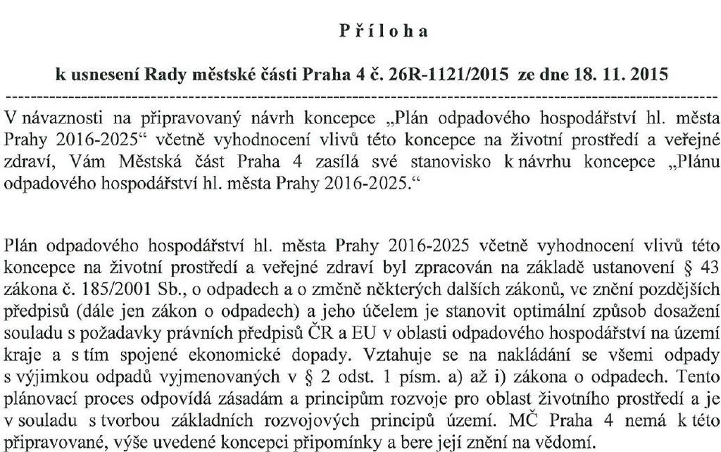 na vypořádání připomínky Městská